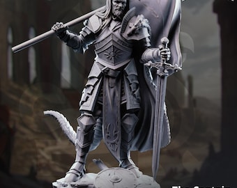 Miniature de soldat vétéran du capitaine Tiefling | Paladin, combattant D&D en résine 16 carats