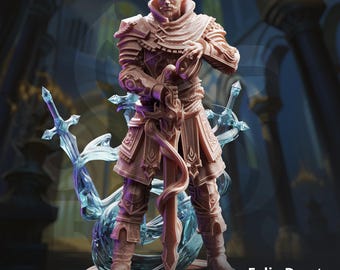 Mini mage de bataille Felix Droste | DM Stash Arcane University | Épée transparente, option épée hexagonale, chevalier surnaturel miniature | Écran gaming 32 mm 75 mm