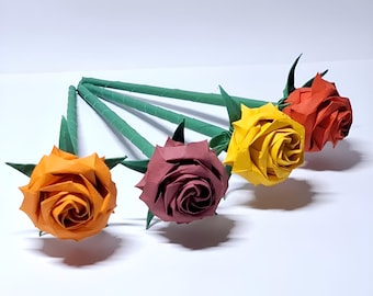 Origami Coloured Rose with Stem Handmade