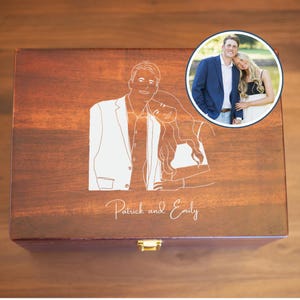 Caja de madera personalizada para recuerdos de fotos: caja de recuerdos de boda grabada, tarjetas de fotos de boda, regalo de compromiso, regalo de aniversario para pareja