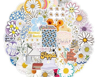 50 pcs Sunflower&Daisy Stickers Luggage Laptop Phone Snowboard Bicycles Motorcycles Fridge Water bottles Helmets