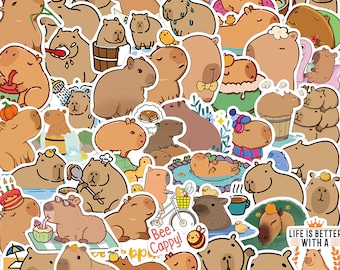50 pcs Cartoon Capybara Stickers, Waterproof Matte Decals