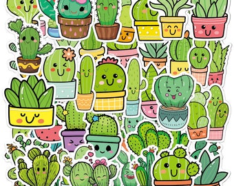 50 Cute Cactus Stickers, Laptop, Water Bottle, Phone Decals