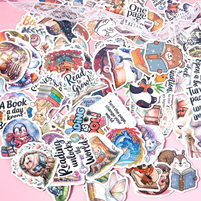100 PCS Cute Reading Animal Sticker Pack | Book Lover Aesthetic Decals ...