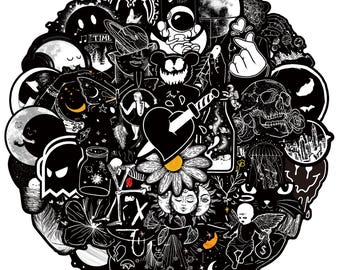 50 pcs Black & White Creative Stickers Luggage Laptop Phone Snowboard Bicycles Motorcycles Fridge Water bottles Helmets
