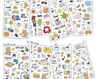 Bear & Cat Stickers, Waterproof PVC Decals - Laptop, Water Bottle (8 Sheets)