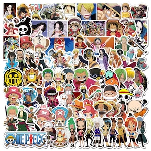 May include: A colourful collection of One Piece anime character stickers. The stickers feature a variety of characters from the popular anime series, including Luffy, Zoro, Nami, and Sanji. The stickers are perfect for adding a touch of anime flair to laptops, water bottles, notebooks, and more.