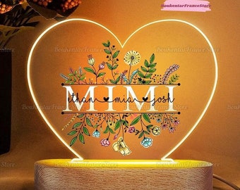 Mother's Day Led Lights, Personalized Grandma Night Light, Grandma Lamp, Mimi, Nana Flowers Led Night, Custom Mothers Day Gifts