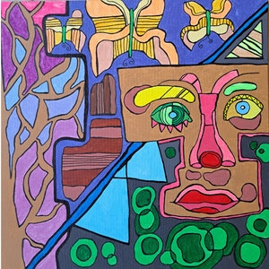 Arte de lienzo acrílico de mariposa vibrante - decoración de pared original, pintura abstracta moderna. Ideas en caja que quieren expresarse.