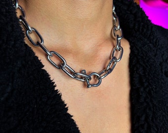 Chunky Stainless Steel Chain Necklace D Ring Shackle | Heavy Chunky Jewelry, Punk, Rock, Emo, Grunge, Goth, Alternative, Industrial Style