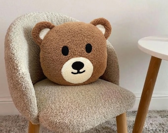 Handcrafted Plush Polar Bear Pillow – Soft Beige Teddy Cushion for Nursery & Kids Room