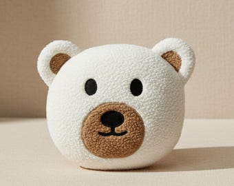 Handcrafted White Polar Bear Pillow – Plush Teddy for Nursery & Kids Room