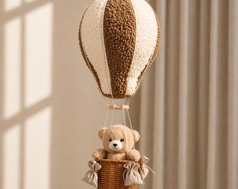 Móvil de globos aerostáticos de bouclé, decoración infantil con ositos de peluche, decoración colgante para bebés