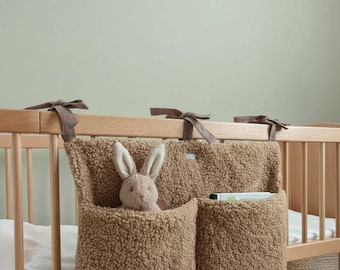 Handmade Sherpa Crib Organizer, Bouclé Baby Bed Pocket, Soft Hanging Nursery Storage