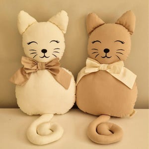Adorable Smiling Cat Pillow, Handmade Plush Kitty Cushion,  Perfect for Baby & Toddler Rooms, 100% Cotton, Hand-Painted Faces