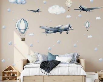 Adesivi murali con mongolfiere e aeroplani – Decorazioni per la cameretta dei bambini