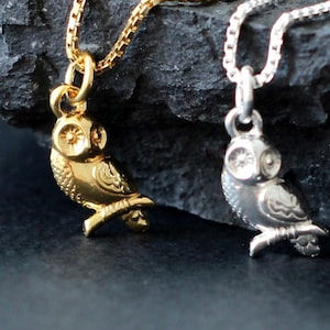 Sterling Silver Owl Pendant Necklace – Elegant Bird Jewelry Gift, Gold plated Bird Pendant, Unique Owl Necklace with Chain for Women