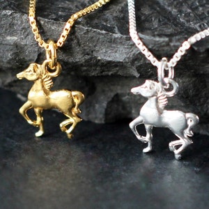 Sterling Silver Horse Pendant Necklace - 24K Gold Plated Horse Necklace- Horse Lover Gift- Dainty Horse Jewelry Charm for Women- Horse Chain