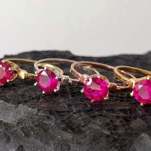 Bague en rubis de 6 mm Bagues de fiançailles en rubis véritables cultivées en laboratoire, bagues en rubis avec pierre de naissance de juillet pour femme, bagues de mariage en rubis, bague en rubis rouge, bague en rubis véritable