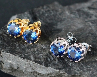 8 mm Sapphire Stud Earrings Sterling Silver jewelry Sapphire gemstone earrings, blue Sapphire earrings Genuine lab grown Sapphire earrings