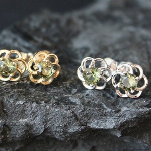 4mm Czech Moldavite Earrings - Genuine Moldavite in 925 Sterling Silver or Gold plated,  Gift for Moldavite Jewelry Lovers - Moldavite Studs