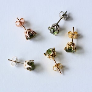 6 mm CZECH MOLDAVITE Earrings Sterling Silver jewelry real Moldavite Stud Earrings, genuine moldavite gemstone earrings Moldavite jewelry