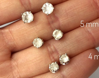 4mm, 5mm, 6mm Libyan Desert Glass Faceted Stud Earrings Sterling Silver jewelry tektite Libyan Glass, genuine Impact Glass gemstone earrings