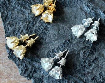 6 mm Libyan Desert Glass Faceted Stud Earrings Sterling Silver jewelry tektite Libyan Glass, genuine Impact Glass gemstone earrings