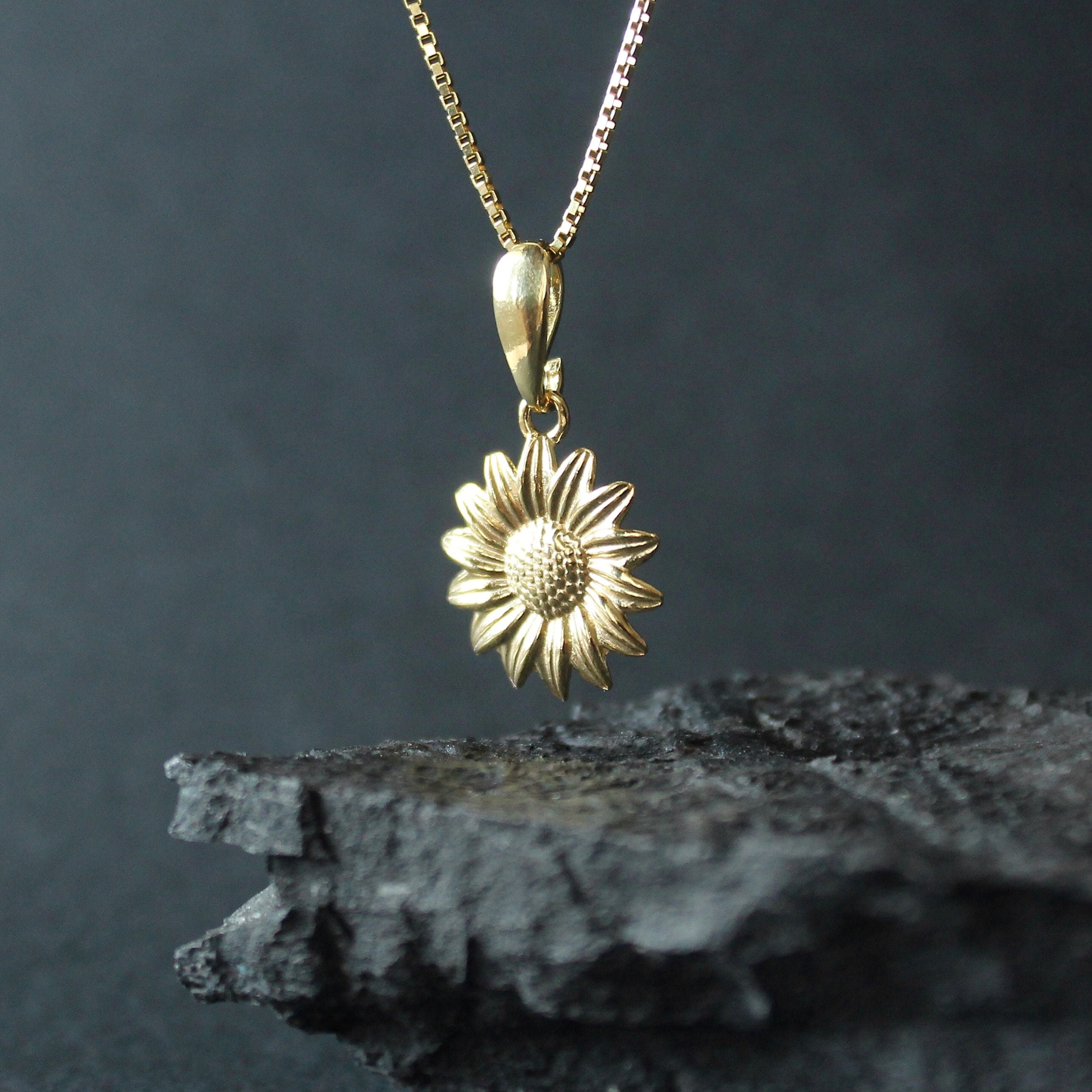 Gold Sunflower Crystal Pendant Necklace
