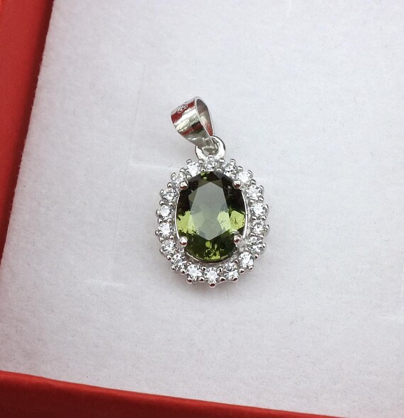 6x8mm Genuine Czech Moldavite Necklace in 925 Sterling Silver