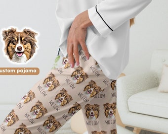 Custom Pet Pajamas Using Pet Photo + Name Personalized Dog Pajamas Custom Cat Pyjamas Dog Pjs Cat Pajamas for Women Puppy Christmas Pajamas