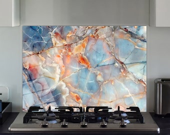 Azulejo de vidrio templado resistente al calor para salpicadero de cocina moderna, decoración de pared de cocina, mármol Aurora