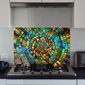 Einzigartiger Herd Backsplash Küchenwanddekor, hitzebeständige Wandfliese aus gehärtetem Glas, Küchenspüle Backsplash, kaleidoskopische Spirale