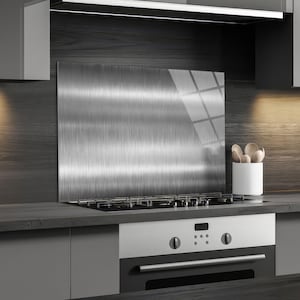 Einzigartiger Herd Backsplash, Küchenwanddekor, hitzebeständiges gehärtetes Glas, Sink Backsplash, Dekorative Küchenwandfliesen, Stahlglanz