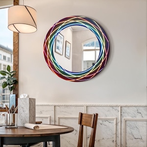 Unique Mirror for Wall, Round Modern Colorful Mirror Wall Decor, Tempered Glass, Mirror for Bathroom, Wall Hangings, Living Room Wall Art