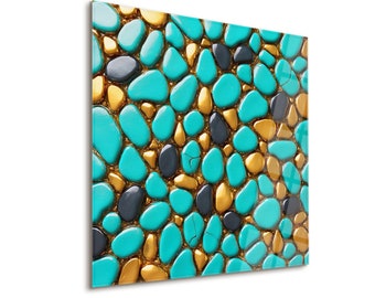 Turquoise Small Stone Patterns Glass Art, Tempered Glass Wall Decor, Artistic Farmhouse Decoration with Colorful Art, Summer Home Decor Idea