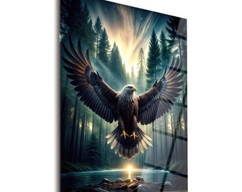 Unique Eagle Wall Decor, Tempered Glass Eagle Wall Art, American Eagle Wall Decor, Wall Hangings, Eagle Gift, Wild Life Art, Vanguard