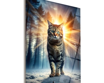 Psychiccat - 強化ガラス製ウォールアート、猫の壁飾り、猫好きへのギフト、壁掛け、猫好きへのギフト、猫の壁アート