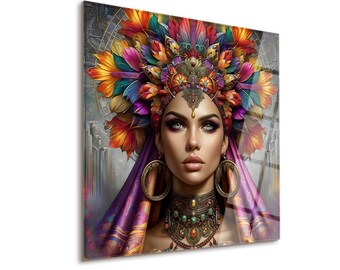 Ethnic Woman Figure Glass Wall Art for Culturally Inspired Decor, Retro-Styled Tempered Glass Decoration, Cool and Artistic Glass Poster