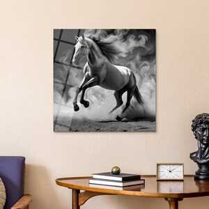 Freedom - Tempered Glass Wall Art, Horse Wall Decor, Horse Silhouette Wall Art, Black White Poster Painting, Wall Hangings, Horse Lover Gift