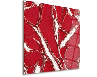 Striking Red and White Abstract Glass Wall Decor, Modern Glass Poster with 2 Colors, Chic Tempered Glass Art for Home and Office