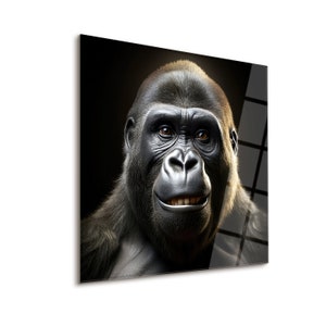 Regalruler Tempered Glass Wall Art, Gorilla Wall Decor, Gorilla Poster Painting, Wildlife Animal Wall Hangings, Gift for Home, Gorilla Print