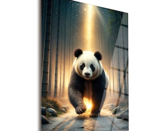 Zacht gehard glas muurkunst, panda muur decor, panda poster schilderij print, panda minnaar cadeau, kunst aan de muur dieren in het wild, wandkleden