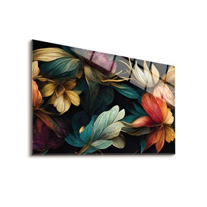 Etherische bloemblaadjes gehard glas muurkunst, kleurrijke bloemen muur decor, wandkleden, bloemen kunst aan de muur, bloemen poster, bloemen schilderij