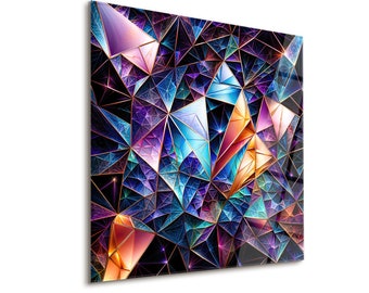 Asymmetric Colorful Design Tempered Glass Decoration, Crystal-Like Image in Glass for Elegant Home Decor, Unique Glass Poster