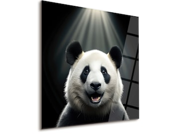 Happy Panda Tempered Glass Art, Modern Panda Glass Art for Home, Unique Decoration for Kids Room, Gift for Animal Lovers