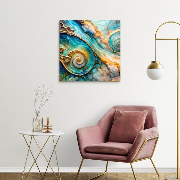 Abstract Glass Poster in Soft Blue, Unique Tempered Glass Wall Decor with Soothing Blue Hues, Modern Glass Art for Livingroom