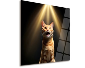 Purr - 強化ガラス製ウォールアート、猫の壁飾り、モダンな猫の装飾、猫の壁アート、猫のポスター、猫好きへのギフト、ホームデコレーション、壁掛け