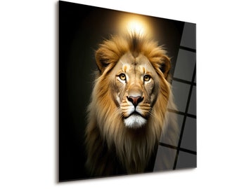 Lion Tempered Glass Wall Art, Regal Lion Glass Decor for Home, Powerful Lion Glass Artwork, Leo the Lion Glass Poster, Farmhouse Decor
