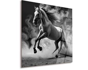 Freedom - Tempered Glass Wall Art, Horse Wall Decor, Horse Silhouette Wall Art, Black White Poster Painting, Wall Hangings, Horse Lover Gift